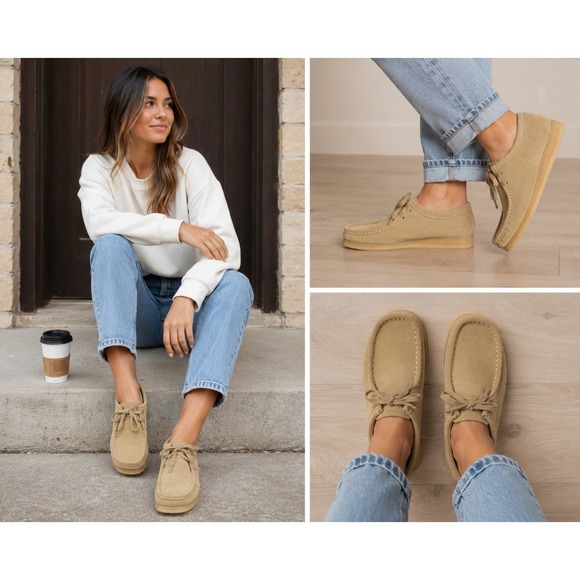 Clarks Shoes - Clarks Originals Women's Wallabee Maple Suede Crepe Rubber Sole Size 9 Beige